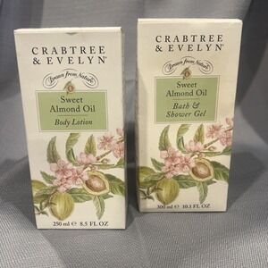 Crabtree & Evelyn London‎ Sweet ALMOND Oil Body Lotion + Shower Gel Set 1995 VTG